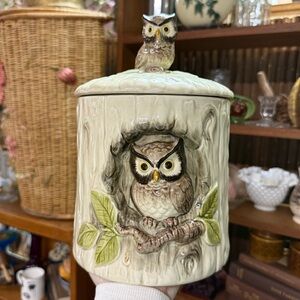 Ceramic Owl Canister in Cream and Brown